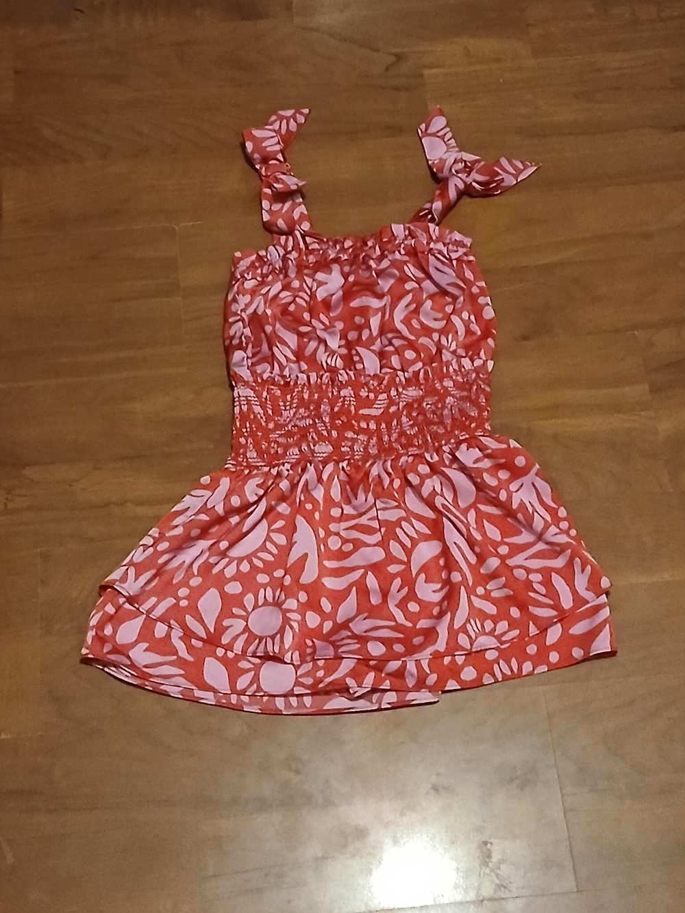 Girls Sleeveless Tie-Shoulder Floral Summerdress - Coral Pink
